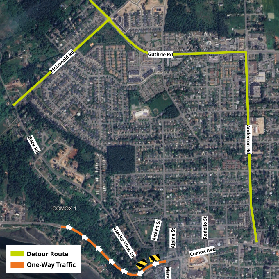 detour route for closure of glacier view dr and aitken st is Mcdonald rd