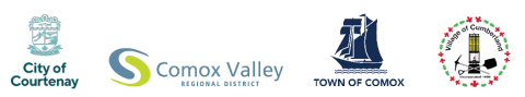 City of Courtenay, Comox Valley Regional District, Town of Comox and Village of Cumberland logos.